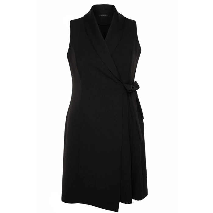 Fashion Slim Casual Daily Finike Woven Jacket Collar Sleeveless Sleeve Wrap Mini Length Plus Size Dress