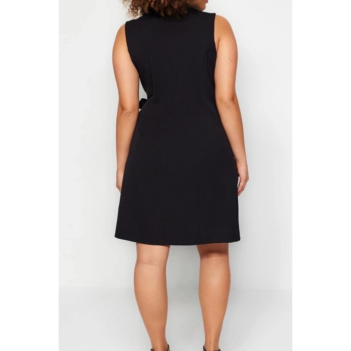 Fashion Slim Casual Daily Finike Woven Jacket Collar Sleeveless Sleeve Wrap Mini Length Plus Size Dress