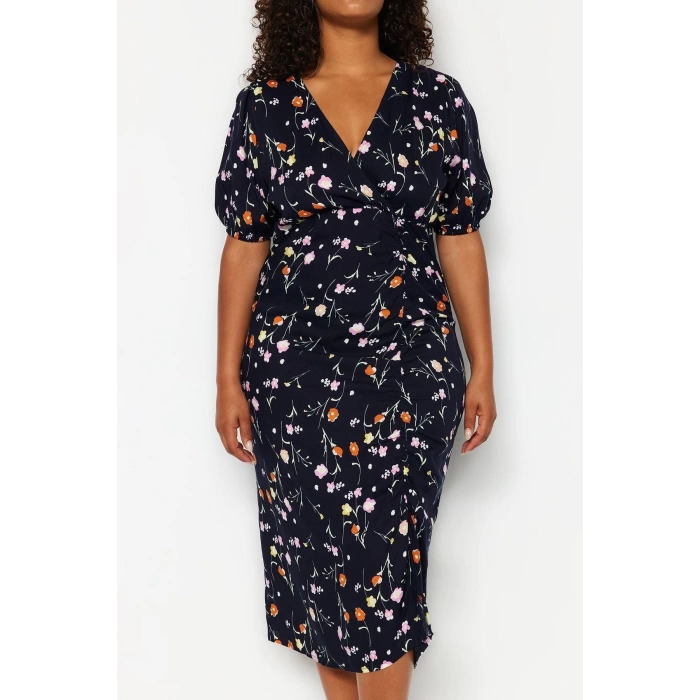 Fashion Comfortable Casual Daily Shally Woven Double Breasted Short Sleeve A-Line Midi Length Plus Size Dress