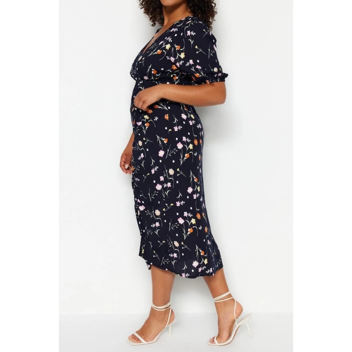 Fashion Comfortable Casual Daily Shally Woven Double Breasted Short Sleeve A-Line Midi Length Plus Size Dress