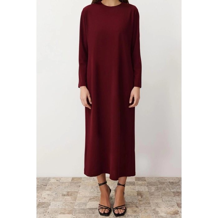Fashion Comfortable Casual Daily Crepe Knitted Crew Neck Long Sleeve Straight Long Length Hijab Dress