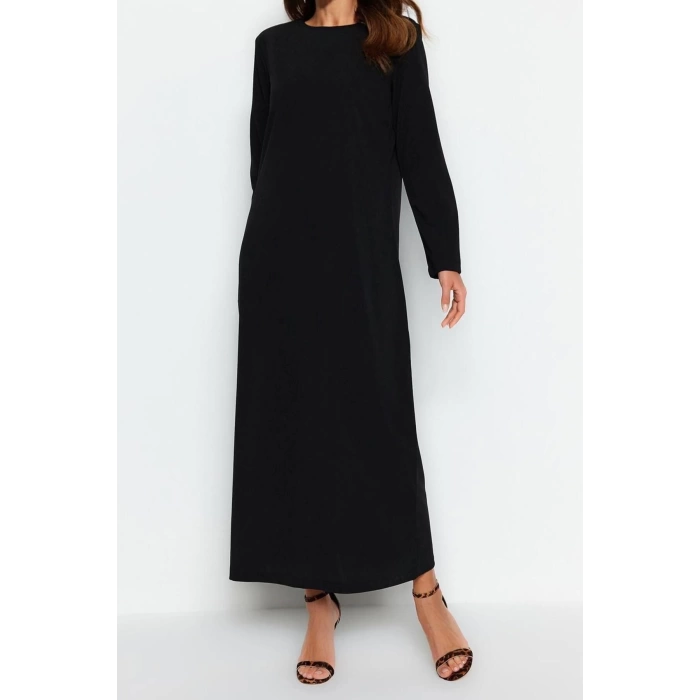 Fashion Comfortable Casual Daily Crepe Knitted Crew Neck Long Sleeve Straight Long Length Hijab Dress
