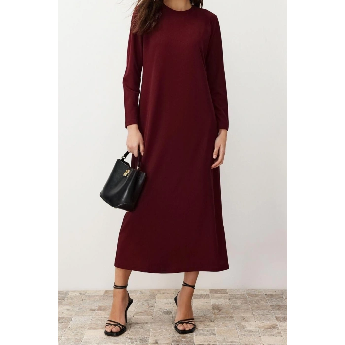Fashion Comfortable Casual Daily Crepe Knitted Crew Neck Long Sleeve Straight Long Length Hijab Dress