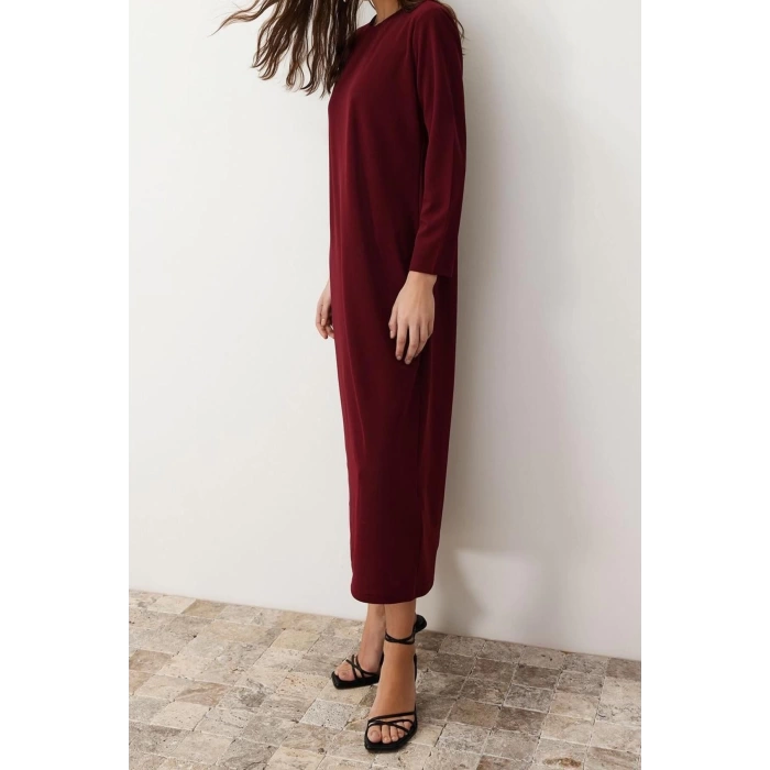 Fashion Comfortable Casual Daily Crepe Knitted Crew Neck Long Sleeve Straight Long Length Hijab Dress