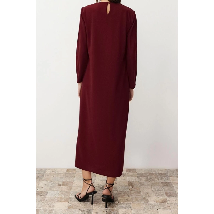 Fashion Comfortable Casual Daily Crepe Knitted Crew Neck Long Sleeve Straight Long Length Hijab Dress