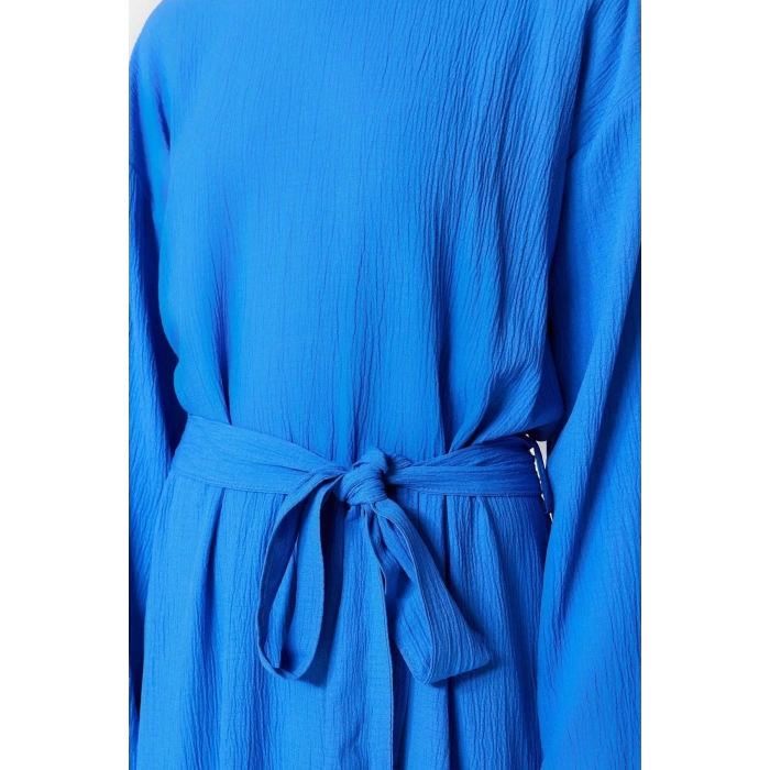Fashion Regular Casual Daily Crinkle Woven Crew Neck Long Sleeve A-Line Maxi Length Hijab Dress