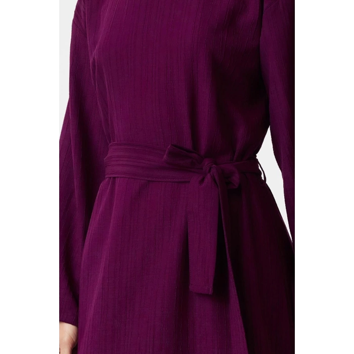 Fashion Regular Casual Daily Crinkle Woven Crew Neck Long Sleeve A-Line Maxi Length Hijab Dress