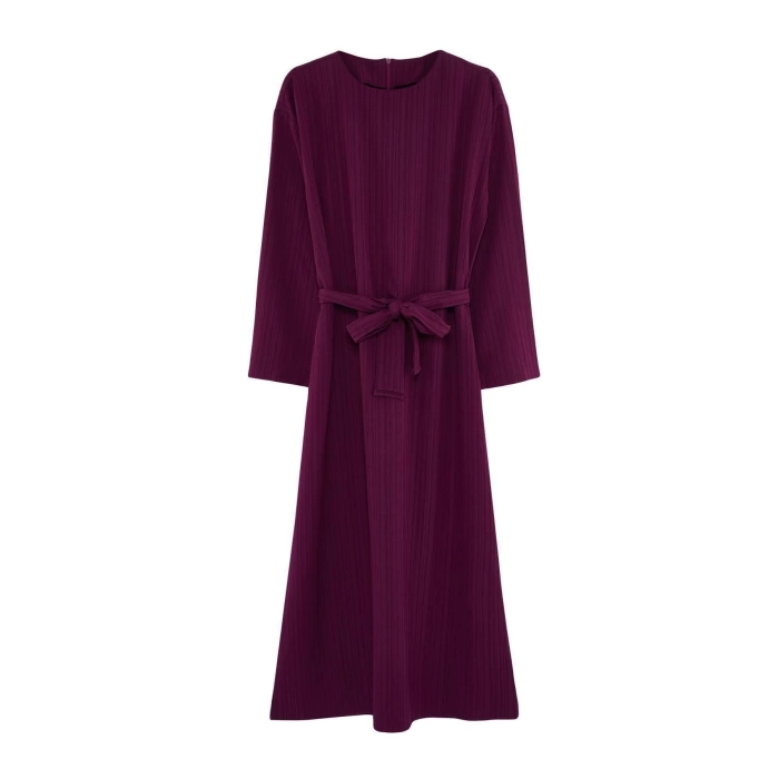 Fashion Regular Casual Daily Crinkle Woven Crew Neck Long Sleeve A-Line Maxi Length Hijab Dress