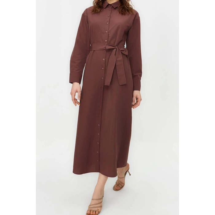 Fashion Regular Casual Daily Terrycotton Woven Crew Neck Long Sleeve A-Line Maxi Length Hijab Dress