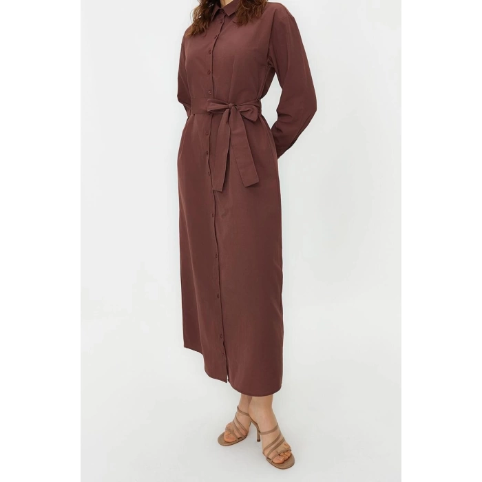 Fashion Regular Casual Daily Terrycotton Woven Crew Neck Long Sleeve A-Line Maxi Length Hijab Dress