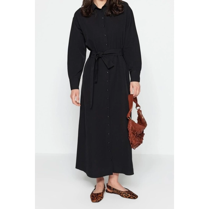 Fashion Regular Casual Daily Terrycotton Woven Crew Neck Long Sleeve A-Line Maxi Length Hijab Dress