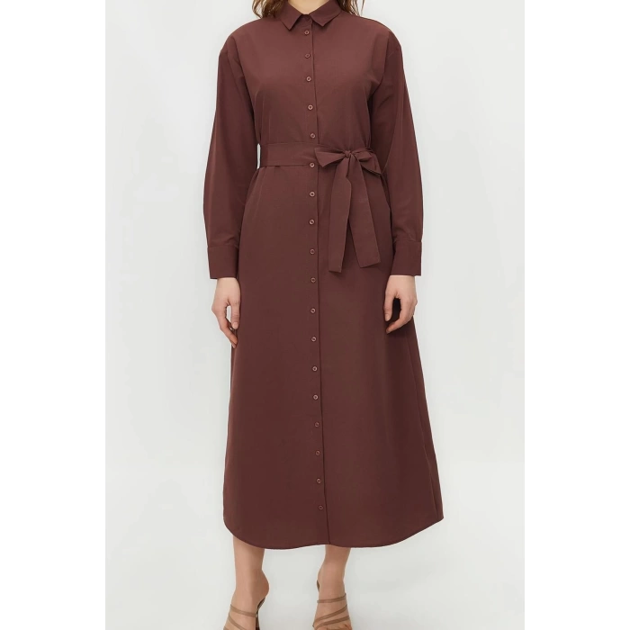 Fashion Regular Casual Daily Terrycotton Woven Crew Neck Long Sleeve A-Line Maxi Length Hijab Dress