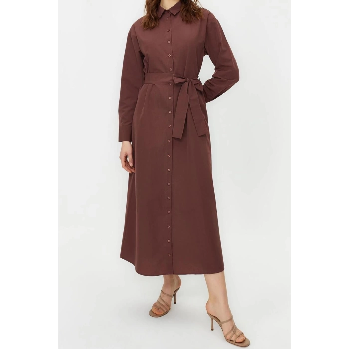 Fashion Regular Casual Daily Terrycotton Woven Crew Neck Long Sleeve A-Line Maxi Length Hijab Dress