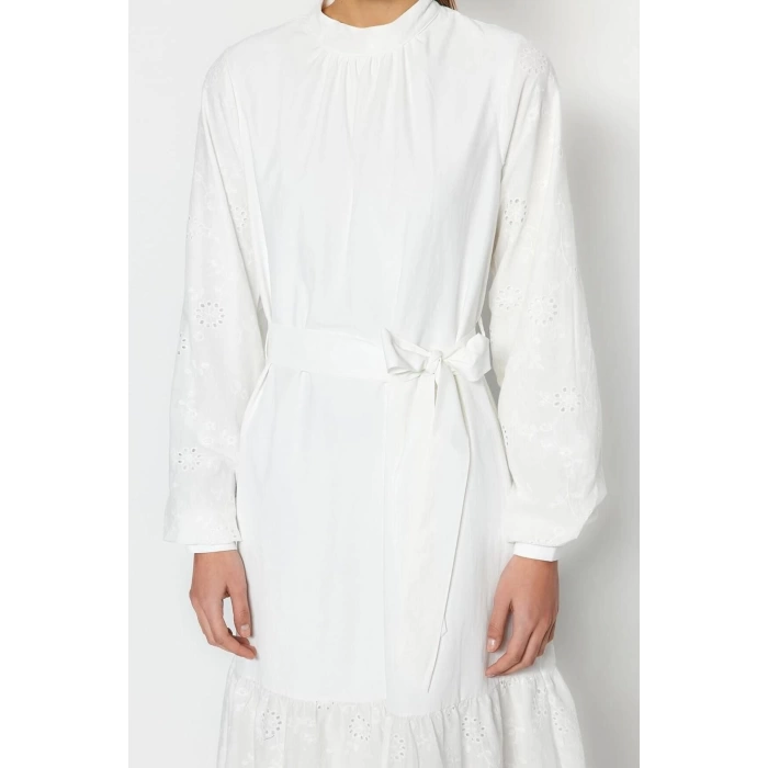 Fashion Regular Casual Daily Terrycotton Woven Crew Neck Long Sleeve A-Line Maxi Length Hijab Dress