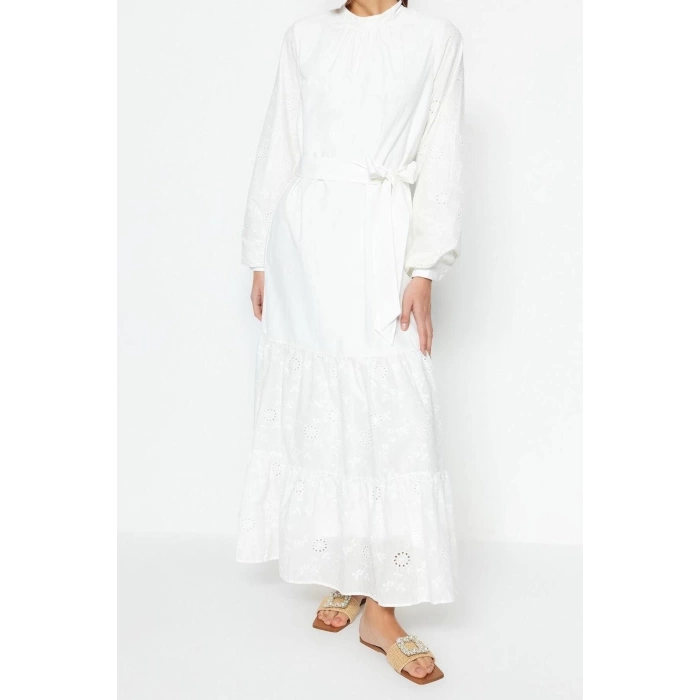 Fashion Regular Casual Daily Terrycotton Woven Crew Neck Long Sleeve A-Line Maxi Length Hijab Dress