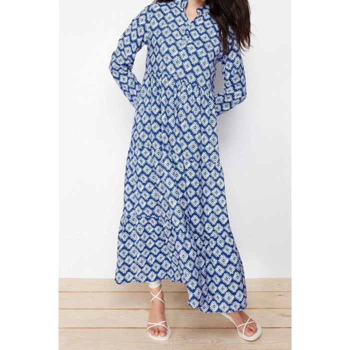 Moda Regular Casual Daily Lilyum Woven Shirt Collar Long Sleeve A-Line Maxi Length Hijab Dress