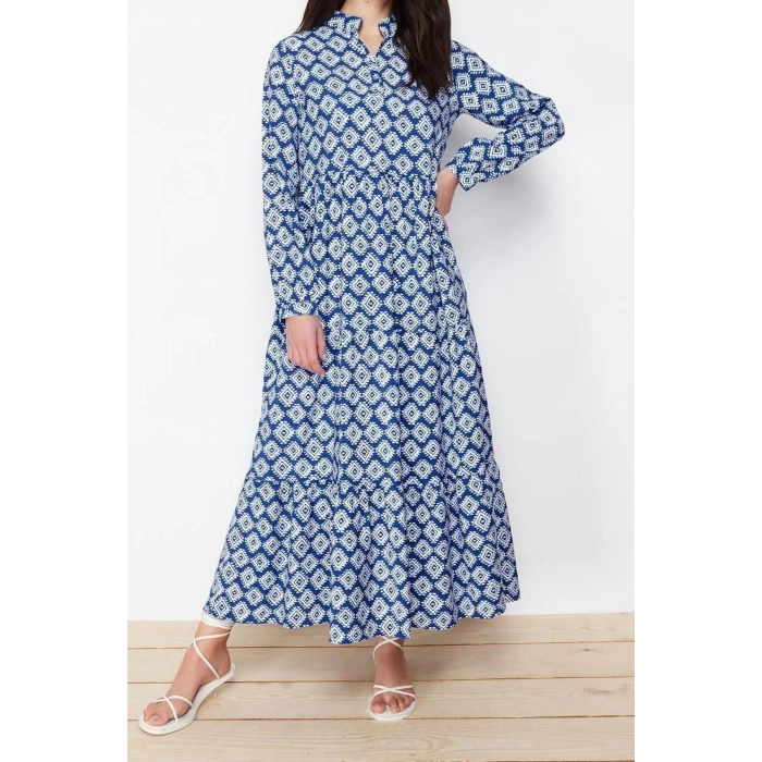 Moda Regular Casual Daily Lilyum Woven Shirt Collar Long Sleeve A-Line Maxi Length Hijab Dress