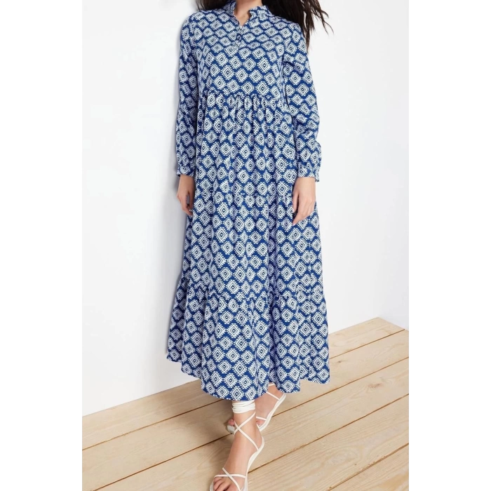 Moda Regular Casual Daily Lilyum Woven Shirt Collar Long Sleeve A-Line Maxi Length Hijab Dress