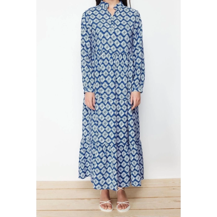 Moda Regular Casual Daily Lilyum Woven Shirt Collar Long Sleeve A-Line Maxi Length Hijab Dress