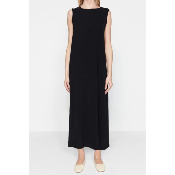 Fashion Regular Casual Daily Aerobin Woven Crew Neck Sleeveless Sleeve Shift Maxi Length Hijab Dress
