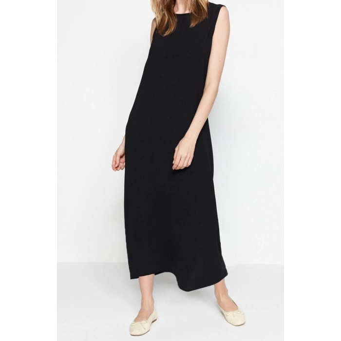 Fashion Regular Casual Daily Aerobin Woven Crew Neck Sleeveless Sleeve Shift Maxi Length Hijab Dress