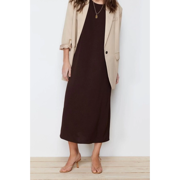 Fashion Regular Casual Daily Aerobin Woven Crew Neck Sleeveless Sleeve Shift Maxi Length Hijab Dress