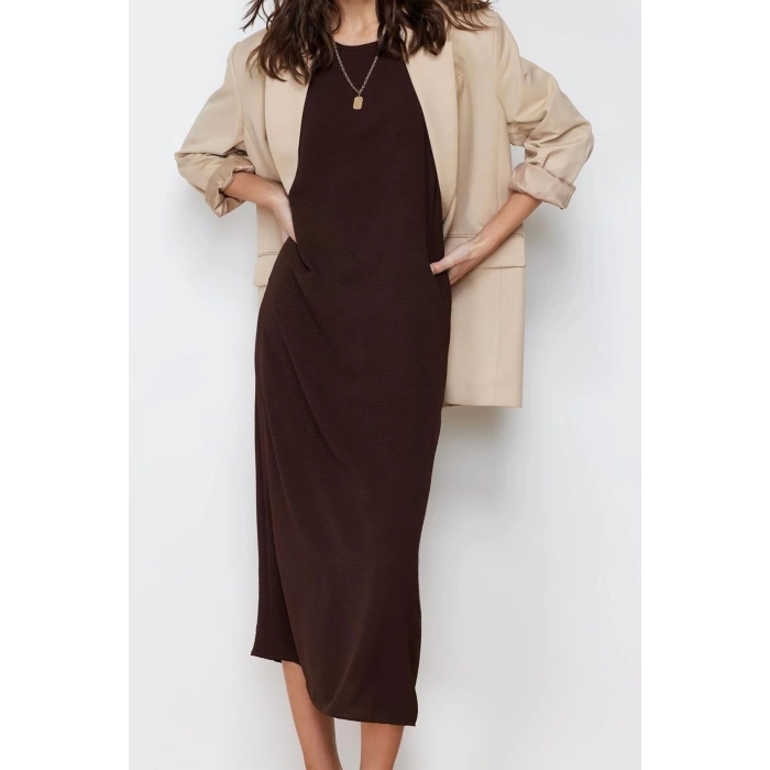 Fashion Regular Casual Daily Aerobin Woven Crew Neck Sleeveless Sleeve Shift Maxi Length Hijab Dress