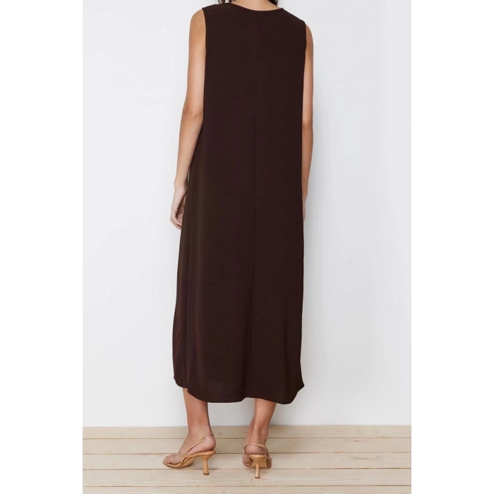 Fashion Regular Casual Daily Aerobin Woven Crew Neck Sleeveless Sleeve Shift Maxi Length Hijab Dress