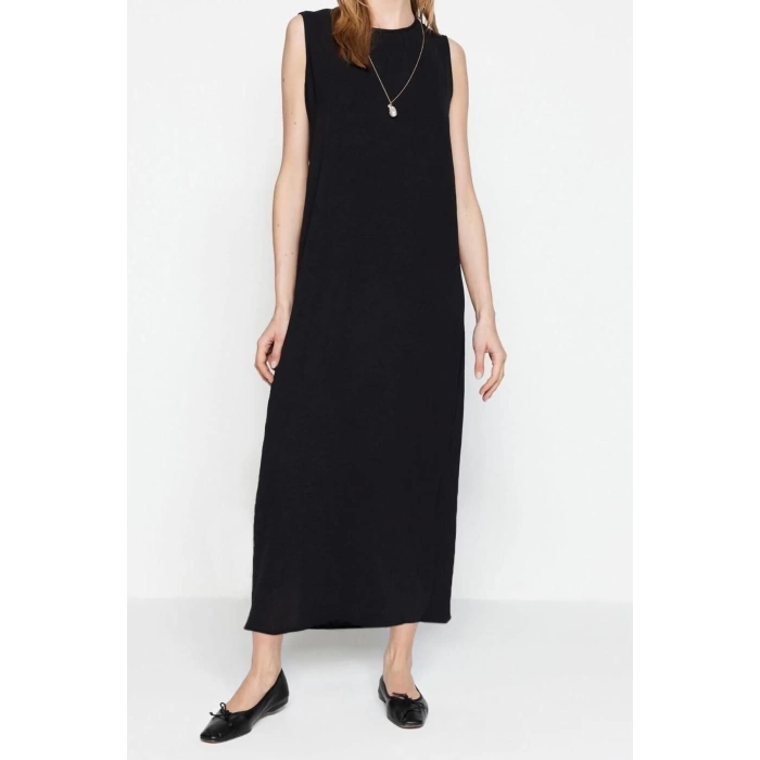 Fashion Regular Casual Daily Aerobin Woven Crew Neck Sleeveless Sleeve Shift Maxi Length Hijab Dress