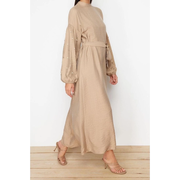 Moda Regular Casual Daily Lilyum Woven Crew Neck Long Sleeve A-Line Maxi Length Hijab Dress