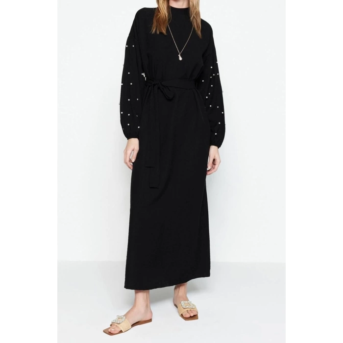 Moda Regular Casual Daily Lilyum Woven Crew Neck Long Sleeve A-Line Maxi Length Hijab Dress