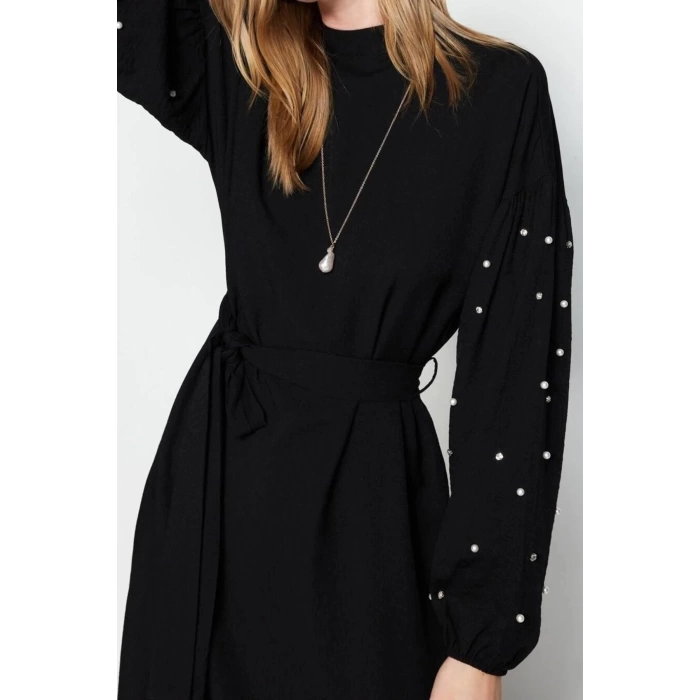 Moda Regular Casual Daily Lilyum Woven Crew Neck Long Sleeve A-Line Maxi Length Hijab Dress