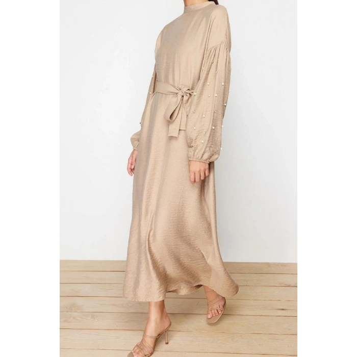 Moda Regular Casual Daily Lilyum Woven Crew Neck Long Sleeve A-Line Maxi Length Hijab Dress