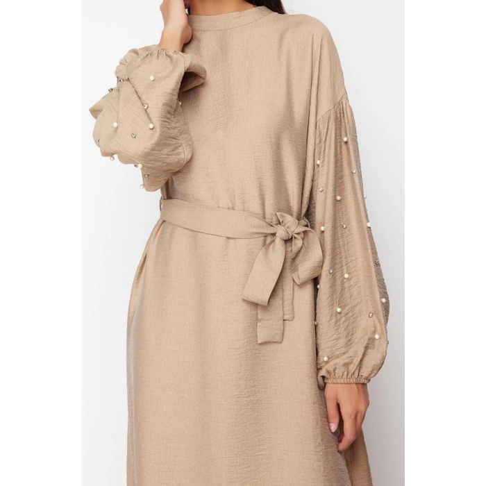 Moda Regular Casual Daily Lilyum Woven Crew Neck Long Sleeve A-Line Maxi Length Hijab Dress