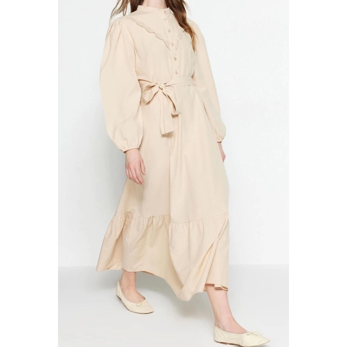Fashion Regular Casual Daily Terrycotton Woven Crew Neck Long Sleeve A-Line Maxi Length Hijab Dress