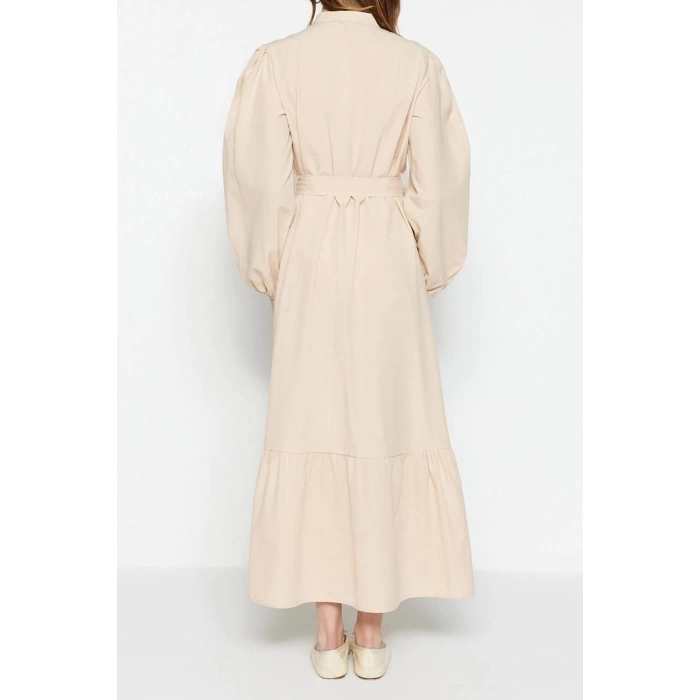Fashion Regular Casual Daily Terrycotton Woven Crew Neck Long Sleeve A-Line Maxi Length Hijab Dress