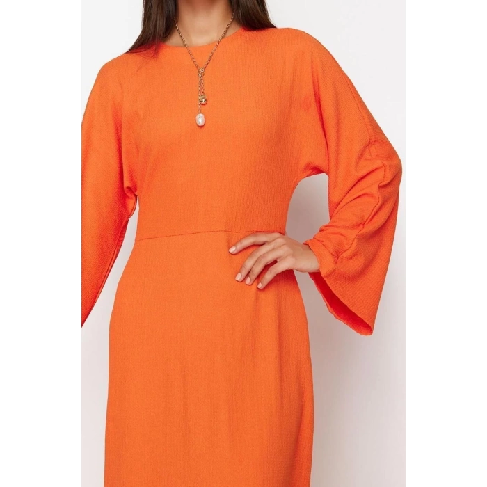 Moda Regular Casual Günlük Bürümcük Örme Bisiklet Yaka Uzun Kol Skater Maxi Boy Tesettür Elbise