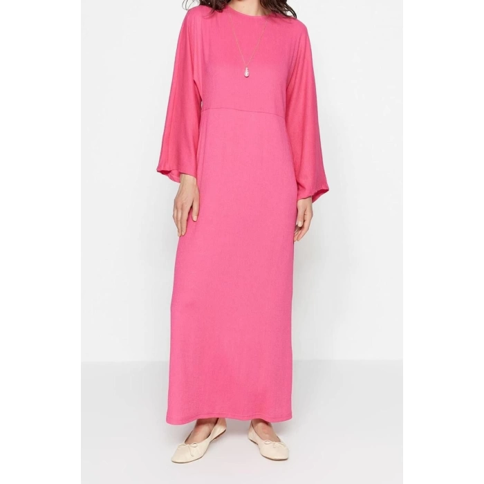Moda Regular Casual Günlük Bürümcük Örme Bisiklet Yaka Uzun Kol Skater Maxi Boy Tesettür Elbise