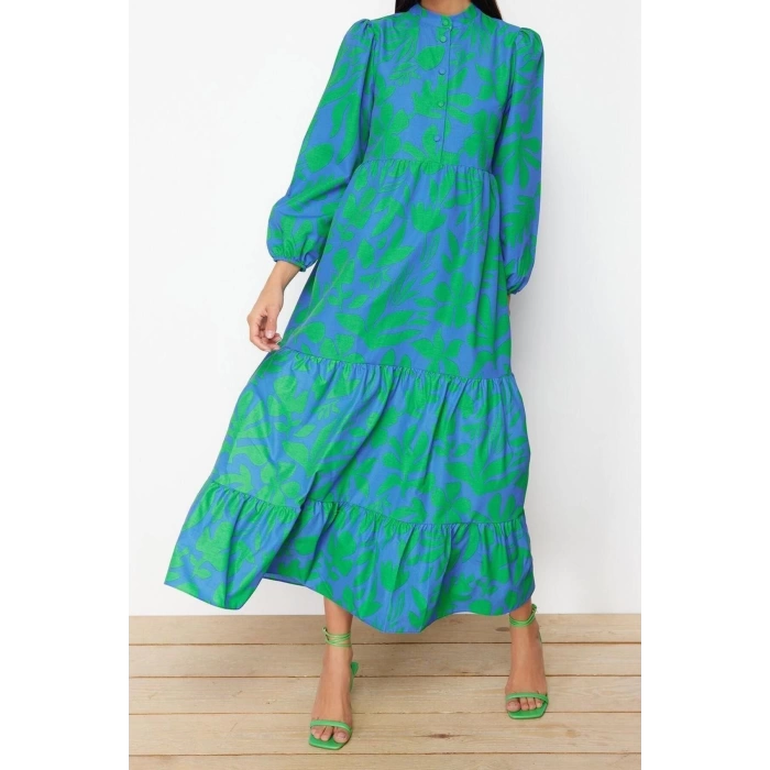 Fashion Regular Casual Daily Terrycotton Woven Crew Neck Long Sleeve A-Line Maxi Length Hijab Dress