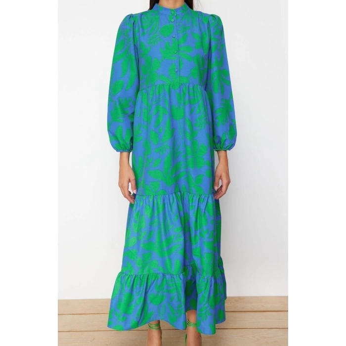 Fashion Regular Casual Daily Terrycotton Woven Crew Neck Long Sleeve A-Line Maxi Length Hijab Dress