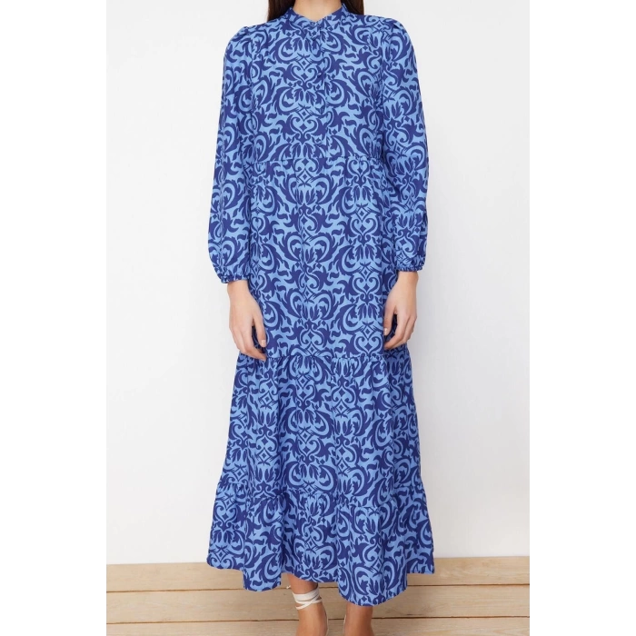 Fashion Regular Casual Daily Terrycotton Woven Crew Neck Long Sleeve A-Line Maxi Length Hijab Dress
