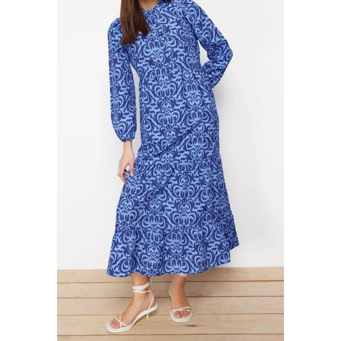 Fashion Regular Casual Daily Terrycotton Woven Crew Neck Long Sleeve A-Line Maxi Length Hijab Dress