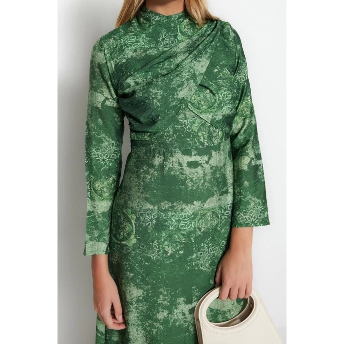 Moda Regular Casual Daily Lilyum Woven Double Breasted Long Sleeve Shift Maxi Length Hijab Dress