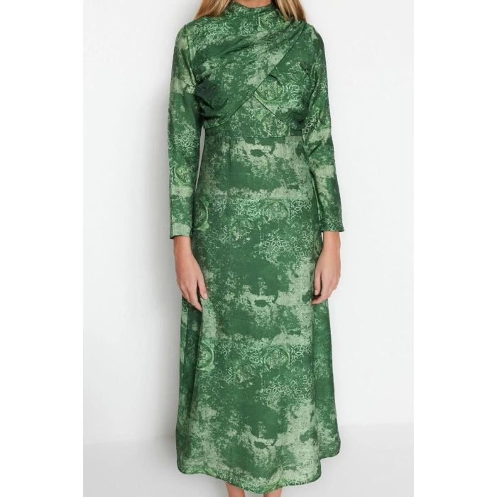 Moda Regular Casual Daily Lilyum Woven Double Breasted Long Sleeve Shift Maxi Length Hijab Dress