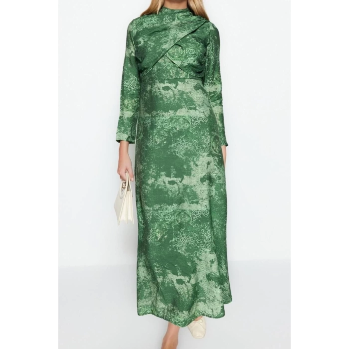 Moda Regular Casual Daily Lilyum Woven Double Breasted Long Sleeve Shift Maxi Length Hijab Dress