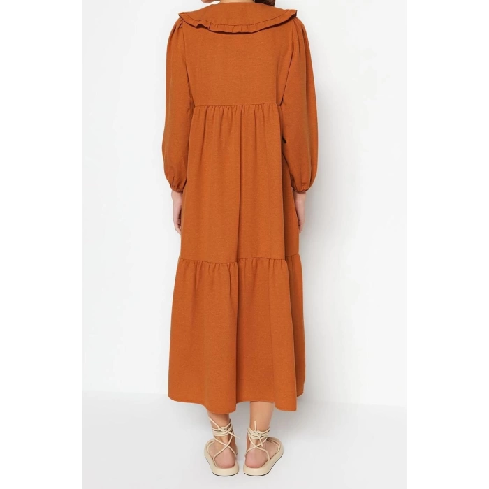 Moda Regular Casual Daily Linen Look Woven Baby Collar Long Sleeve Basic Maxi Length Hijab Dress