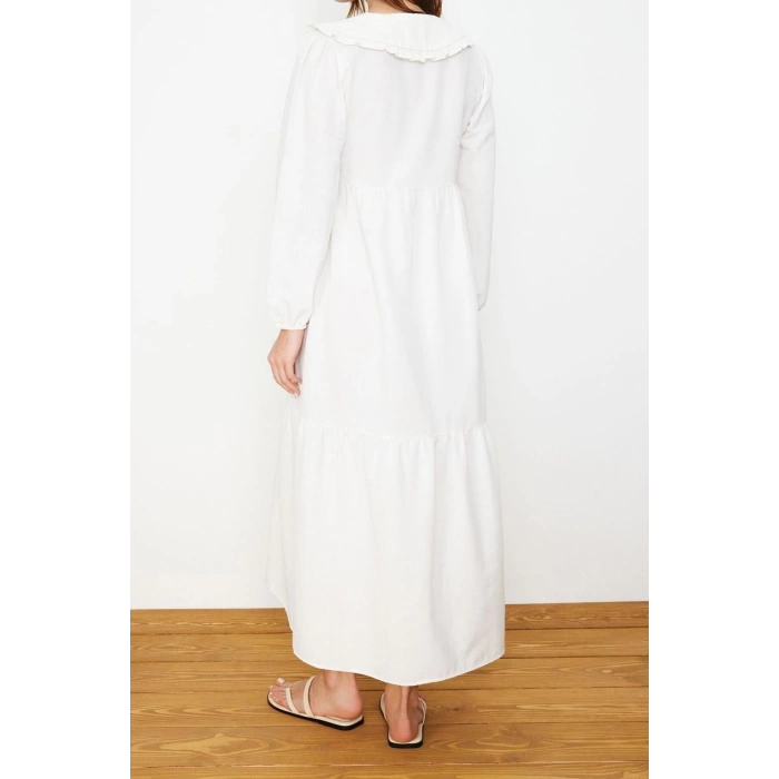 Moda Regular Casual Daily Linen Look Woven Baby Collar Long Sleeve Basic Maxi Length Hijab Dress