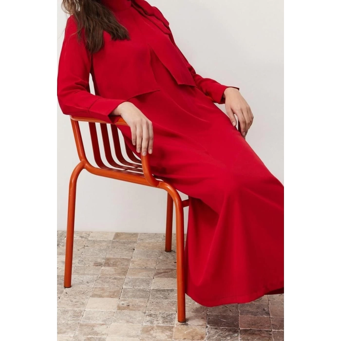 Moda Regular Günlük Terryviskon Dokuma Boyundan Bağlamalı Uzun Kol A-Line Maxi Boy Tesettür Elbise