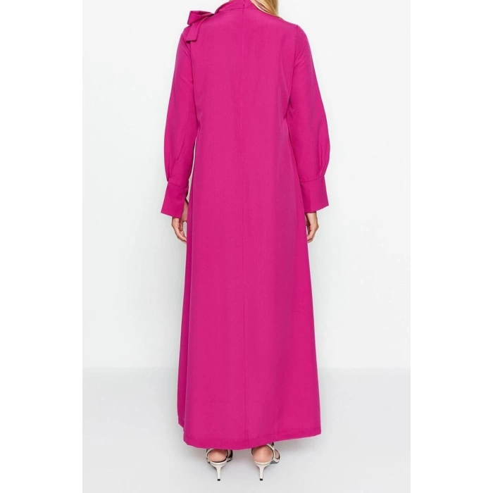 Moda Regular Günlük Terryviskon Dokuma Boyundan Bağlamalı Uzun Kol A-Line Maxi Boy Tesettür Elbise