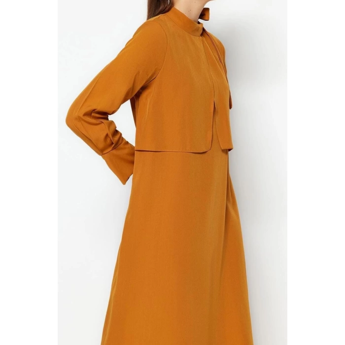 Moda Regular Günlük Terryviskon Dokuma Boyundan Bağlamalı Uzun Kol A-Line Maxi Boy Tesettür Elbise